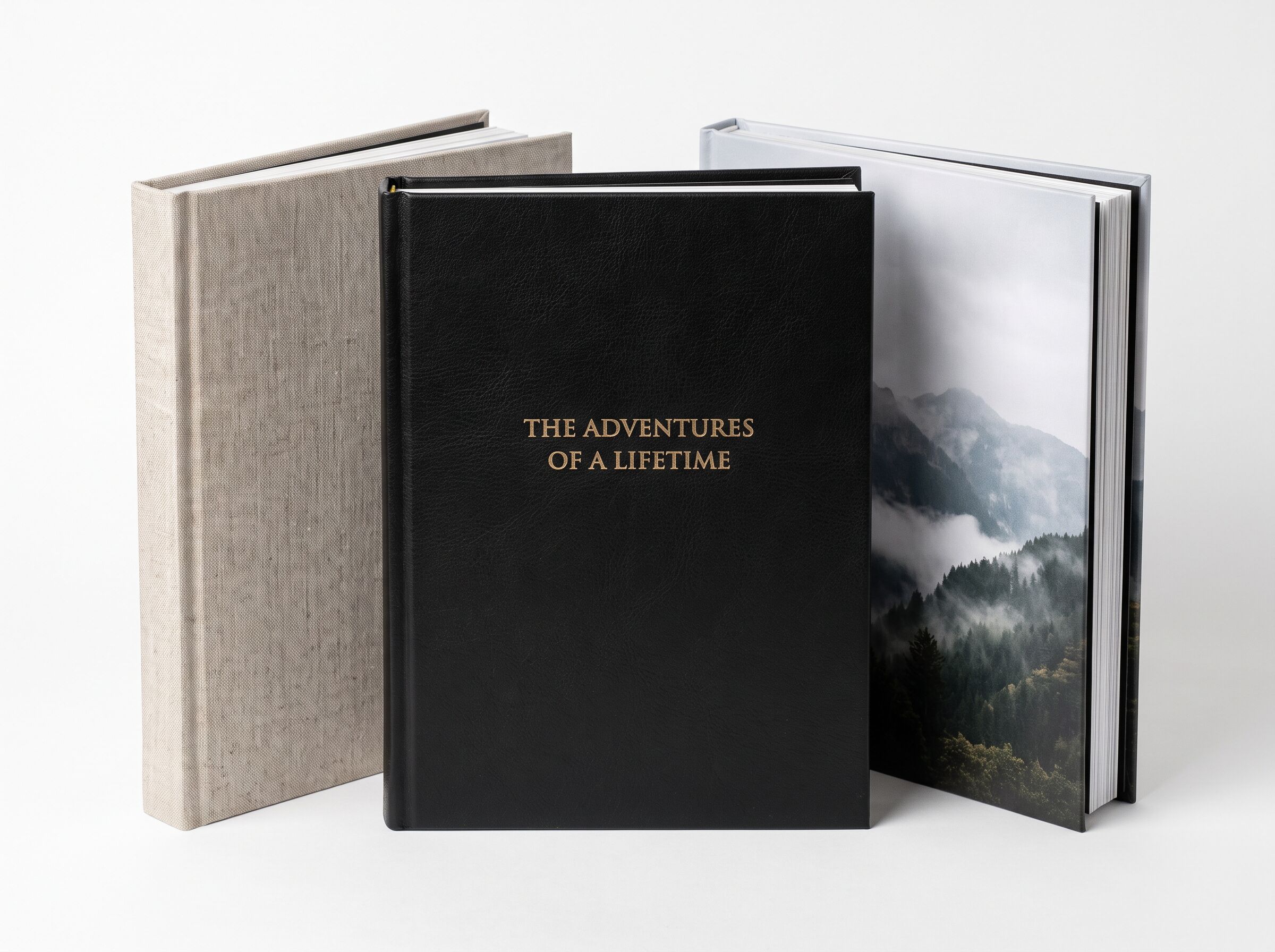 Premium photo books in leather, linen, and photo cover options